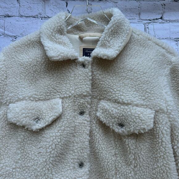 Abercrombie & Fitch Jacket Shacket Sherpa Size XL Cream Beige Fall Classic - Picture 3 of 10